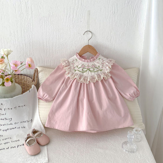 【BABY&KID】スタンドカラー花柄刺繍ワンピースSK011005