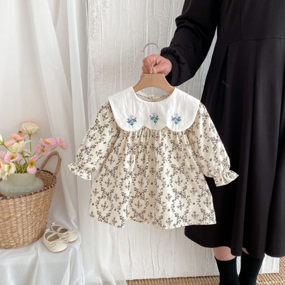 【BABY&KID】韓国風ドールカラー刺繍ワンピースSK011023