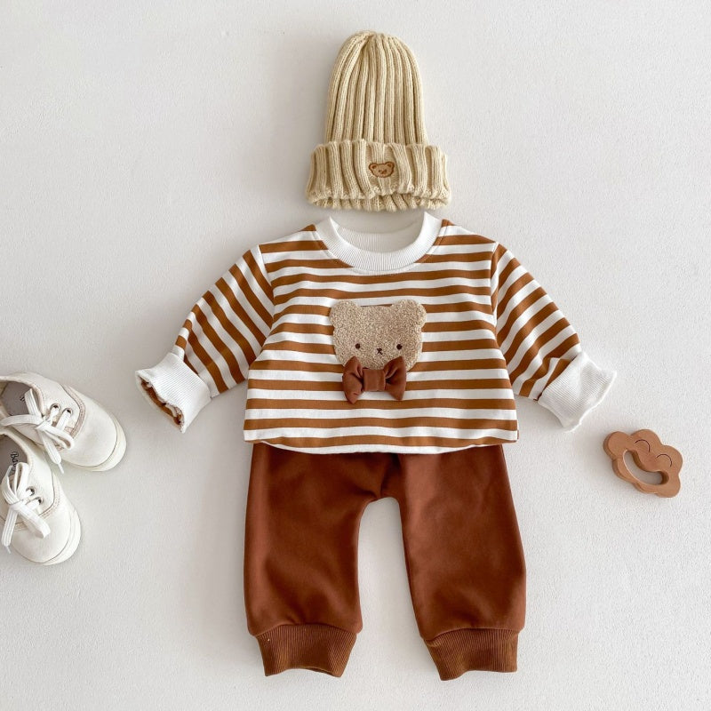 【BABY&KID】クマ柄ボーダー、ドットセットアップSK032203