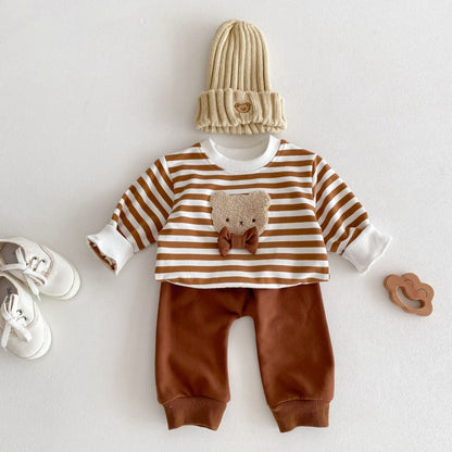 【BABY&KID】クマ柄ボーダー、ドットセットアップSK032203