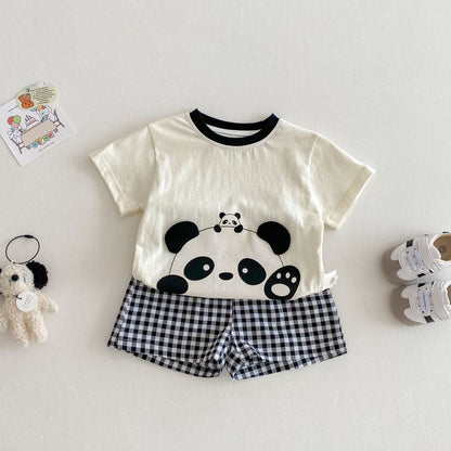 【BABY&KID】夏新作 カートゥーンＴシャツ&チェックパンツSK061803