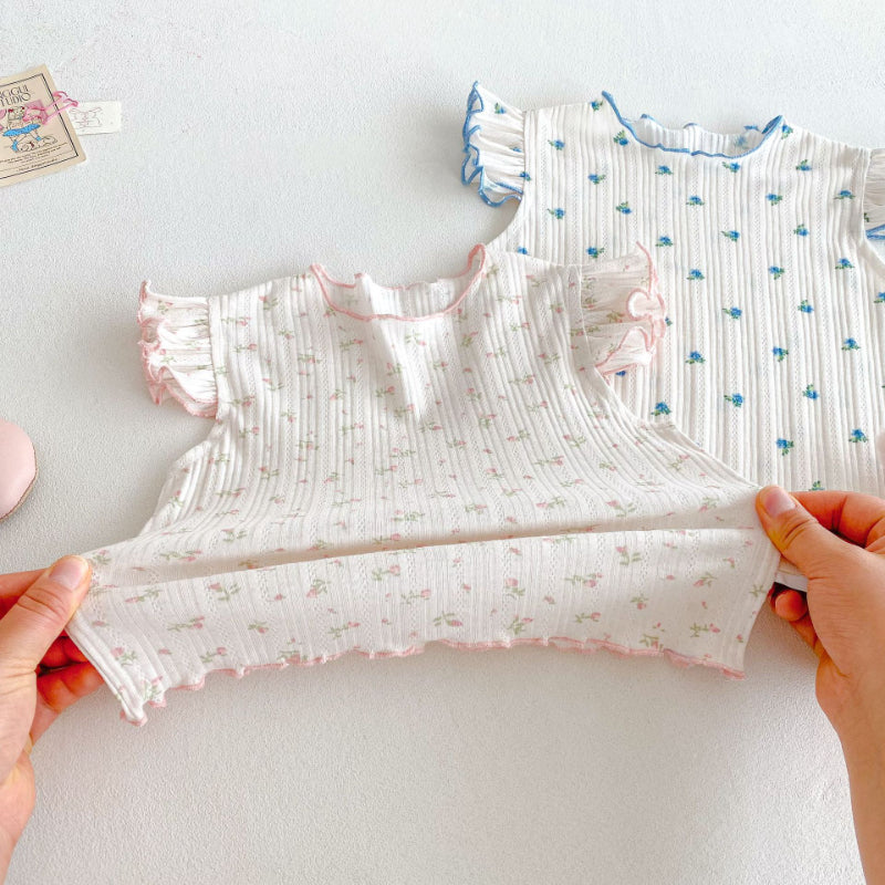 【BABY&KID】夏新作 ニットフリル袖Tシャツ、ョートパンツSK080615