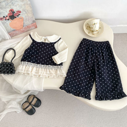 【BABY&KID】フリル裾ベスト&パンツ、レースドールカラーブラウスSK100844