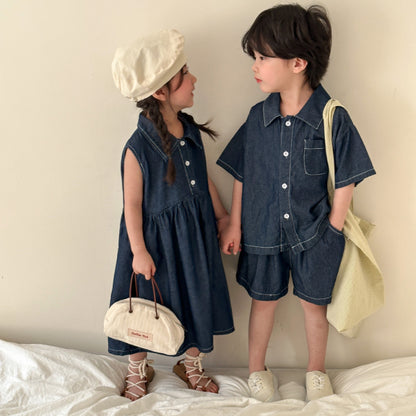 【BABY&KID】夏新作 デニムセットアップ、ワンピースSK063011