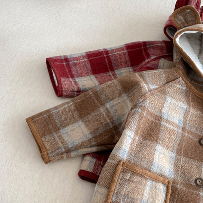 【BABY&KID】冬新作チェック柄フード付きモコモコアウターSK102523