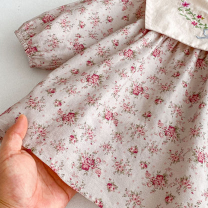 【BABY&KID】花柄刺繍スクエアネックワンピースSK011016
