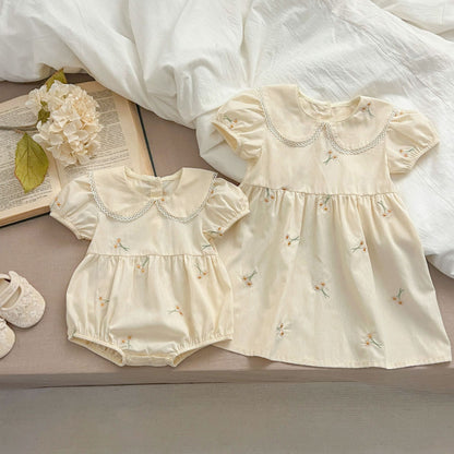 【姉妹服】夏新作 花柄刺繍ロンパース、ワンピースSK081624