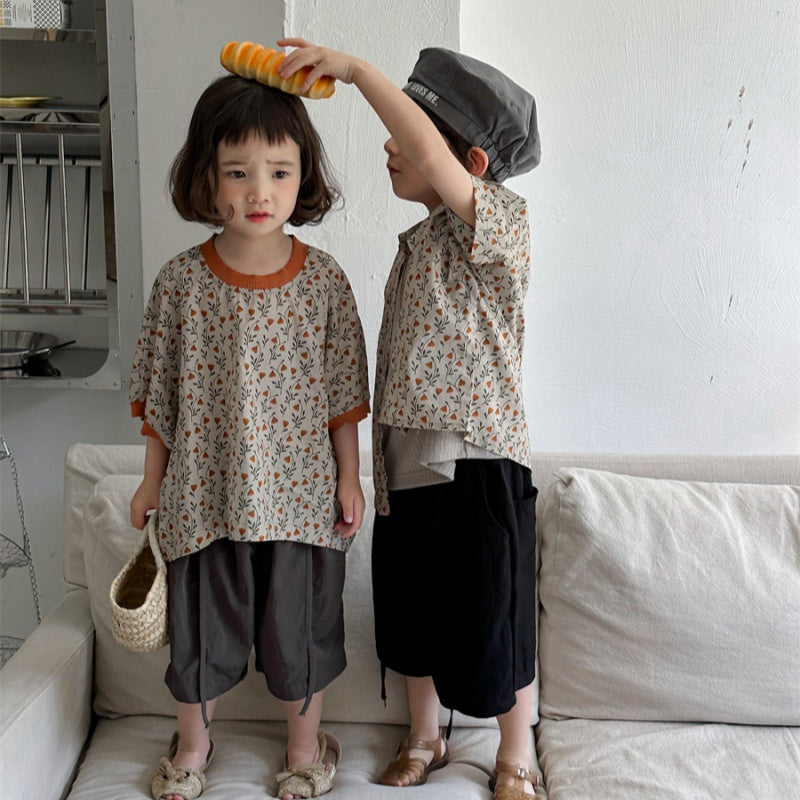 【BABY&KID】夏新作 フラワープリント半袖Tシャツ、シャツSK080506