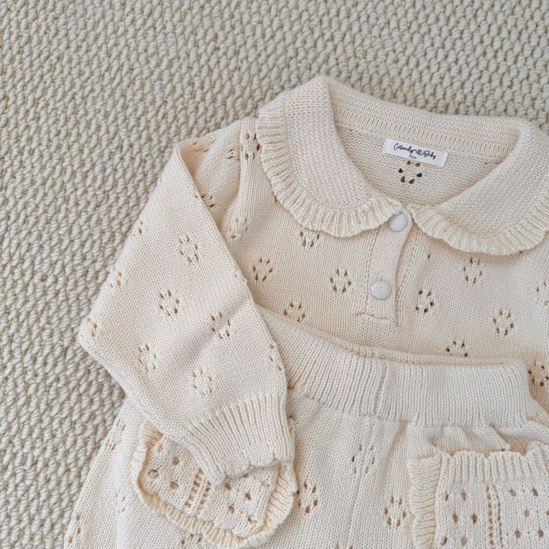 【BABY&KID-予約限定】透かしレースレトロ襟セットアップSK102233