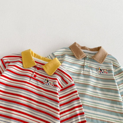 【BABY&KID】韓国風マルチボーダーPolo長袖TシャツSK104308