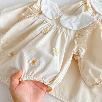 【姉妹服】小花イエローフラワーロンパース、ワンピースSK101115