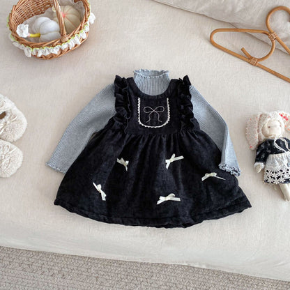 【BABY&KID】冬新作ベロア裏起毛リボンワンピースSK102735