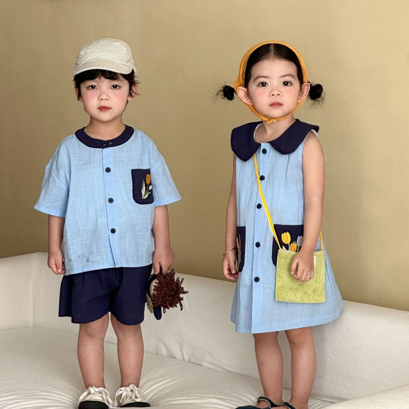 【BABY&KID】夏新作フラワー刺繍セットアップ、ワンピースSK104721
