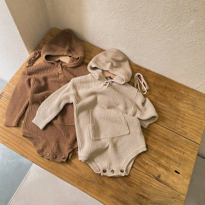 【BABY】大きめポケット付きニットフードロンパースSK102209