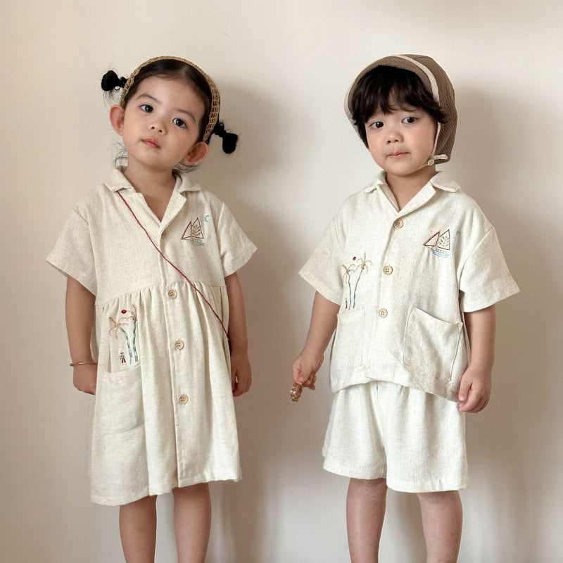 【BABY&KID】夏新作リネンシャツセットアップ、ワンピースSK104707