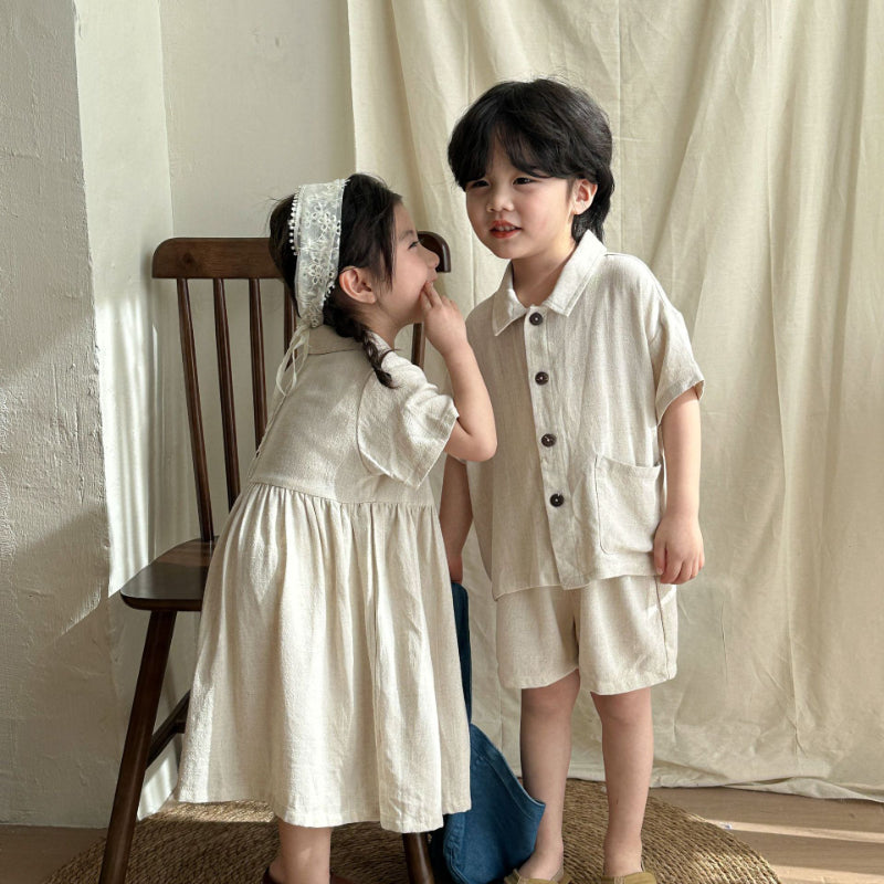 【BABY＆KID】夏新作 ナチュラル亜麻セットアップ、ワンピースSK063016