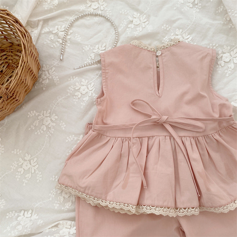 【BABY&KID】夏新作 フラワー刺繍デニムスーツSK081532