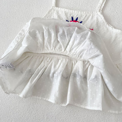 【BABY&KID】夏新作 フラワー刺繍キャミセットアップSK081608
