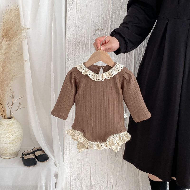 【BABY】レースクルーネックリブロンパース、レースレギンスSK100726