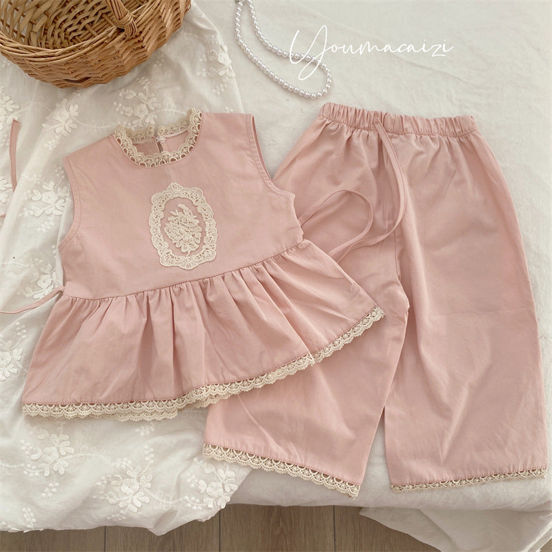 【BABY&KID】夏新作 フラワー刺繍デニムスーツSK081532