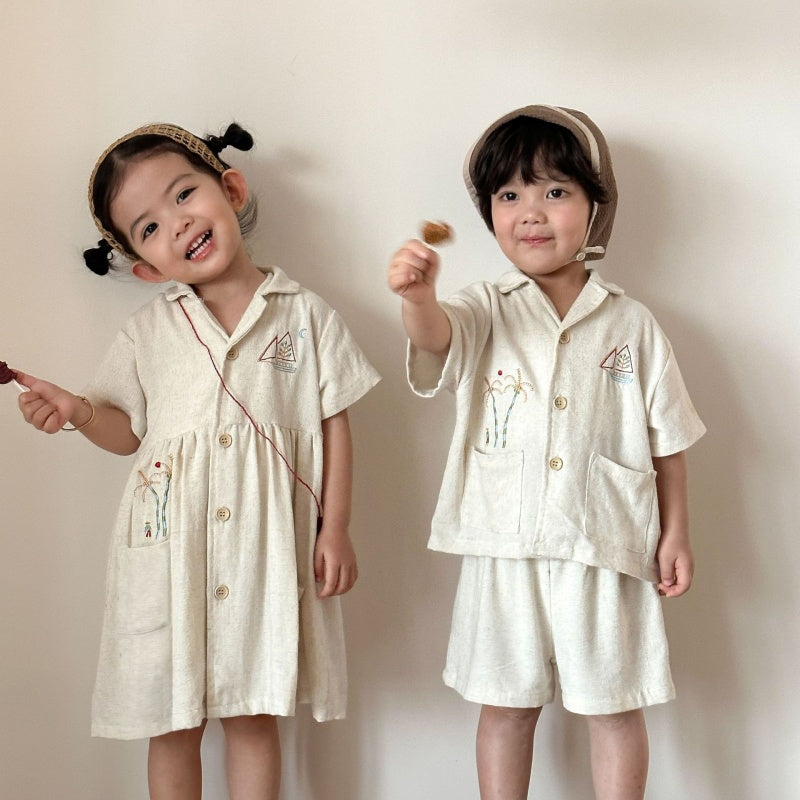 【BABY&KID】夏新作リネンシャツセットアップ、ワンピースSK104707