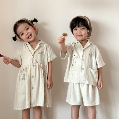 【BABY&KID】夏新作リネンシャツセットアップ、ワンピースSK104707