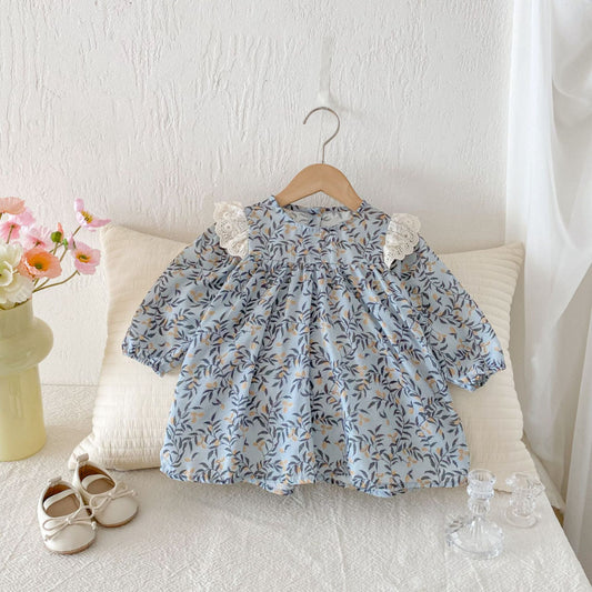 【BABY&KID】レトロ長袖プリントワンピースSK011015