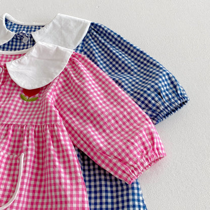 【BABY&KID】花柄刺繍チェックワンピースSK011024