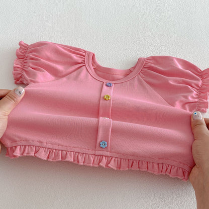 【BABY&KID】夏新作 スウィートパフスリーブTシャツSK105106