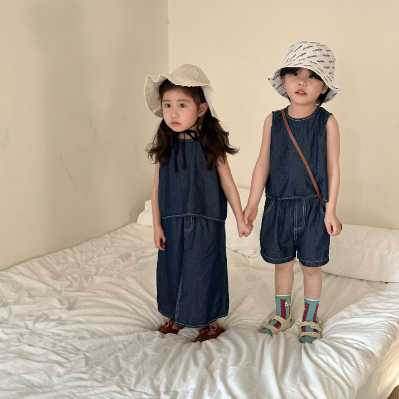 【BABY＆KID】夏新作 ダークデニムベストワンピ、セットアップSK063013