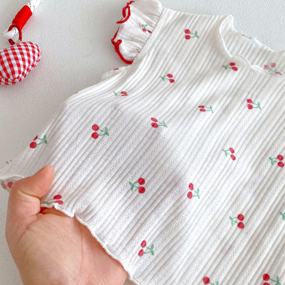 【BABY&KID】夏新作 チェリー柄デニムサロペット、チェリープリントTシャツSK080618