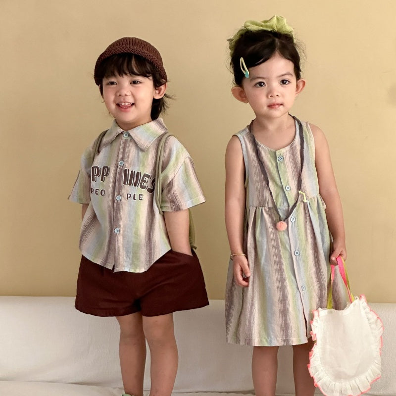 【BABY&KID】夏新作カラフルボーダーセットアップ、ワンピースSK104718