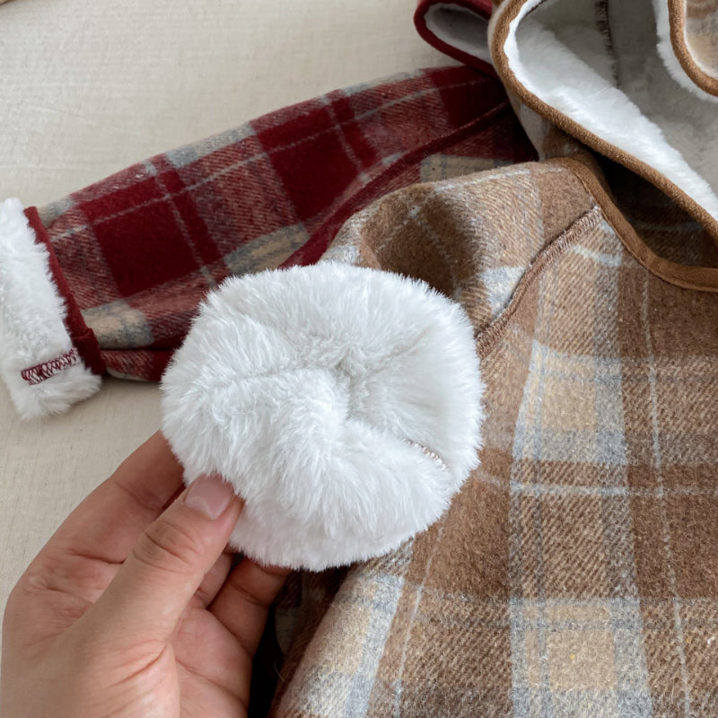 【BABY&KID】冬新作チェック柄フード付きモコモコアウターSK102523