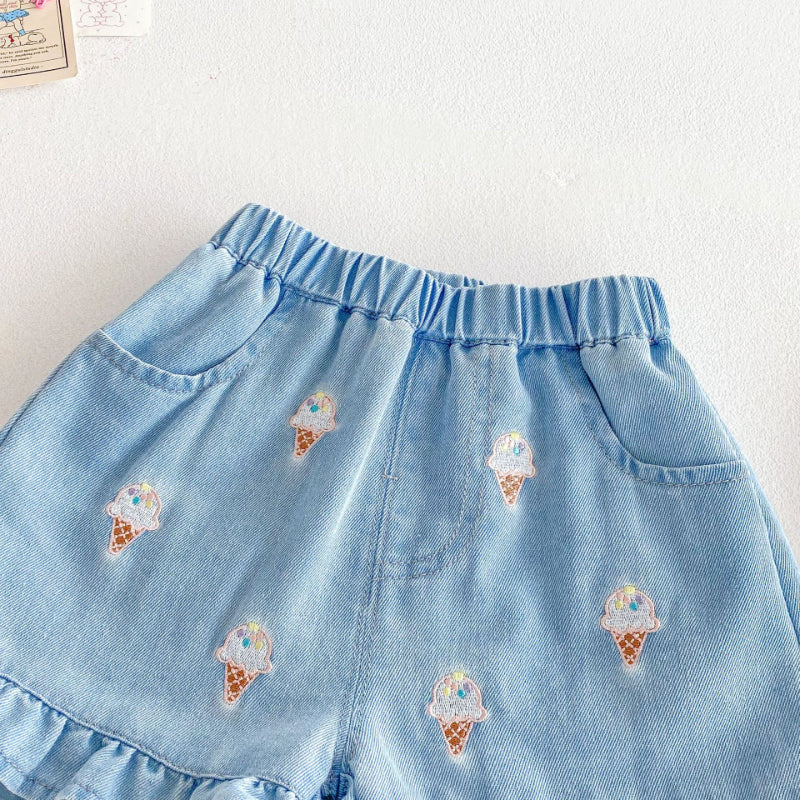 【BABY&KID】夏新作 スイートノースリーブトップス、デニムパンツSK080616