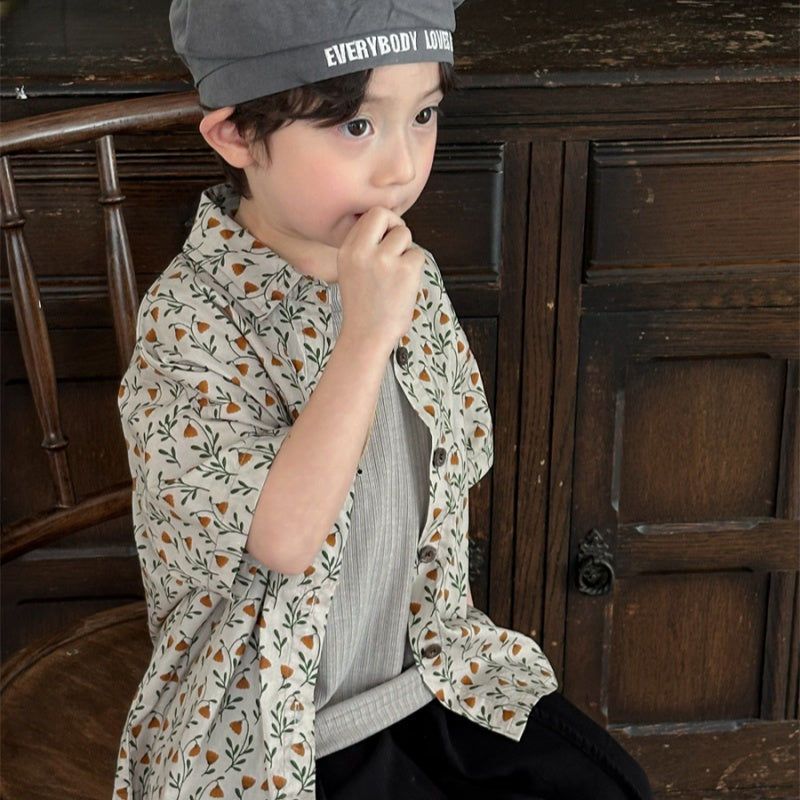【BABY&KID】夏新作 フラワープリント半袖Tシャツ、シャツSK080506