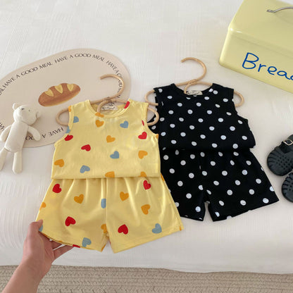 【BABY&KID】夏新作 ハート、ドットプリントセットアップSK091211