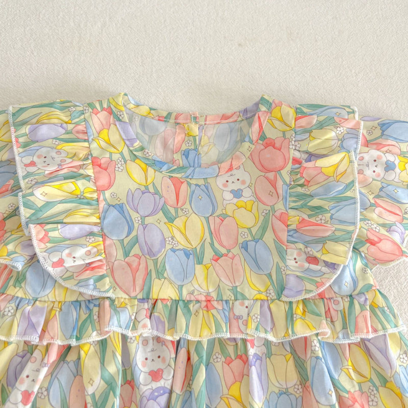【BABY&KID】夏新作 花柄うさぎロンパース、ロンパースワンピ、ワンピースSK090713