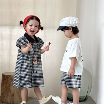 【BABY&KID】夏新作ブラックホワイトチェックセットアップ、ワンピースSK104714
