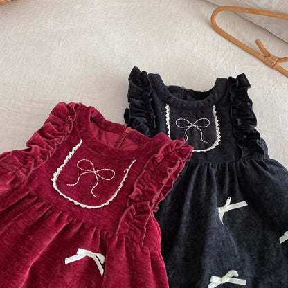 【BABY&KID】冬新作ベロア裏起毛リボンワンピースSK102735