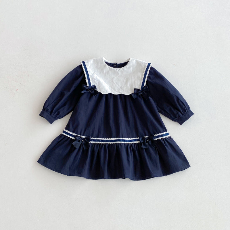【BABY&KID】学院風カラー蝶結びワンピースSK011025