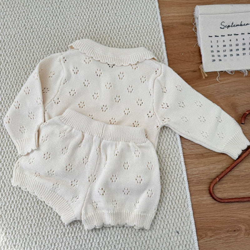 【BABY&KID-予約限定】透かしレースレトロ襟セットアップSK102233