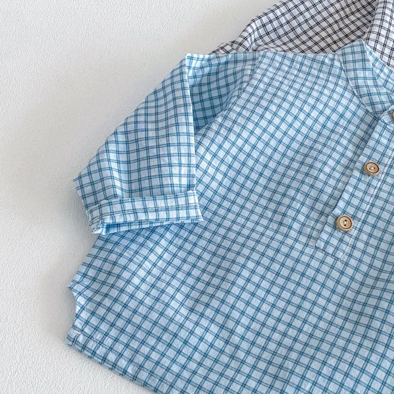 【BABY&KID】韓国風スタンドカラーチェックシャツSK104113