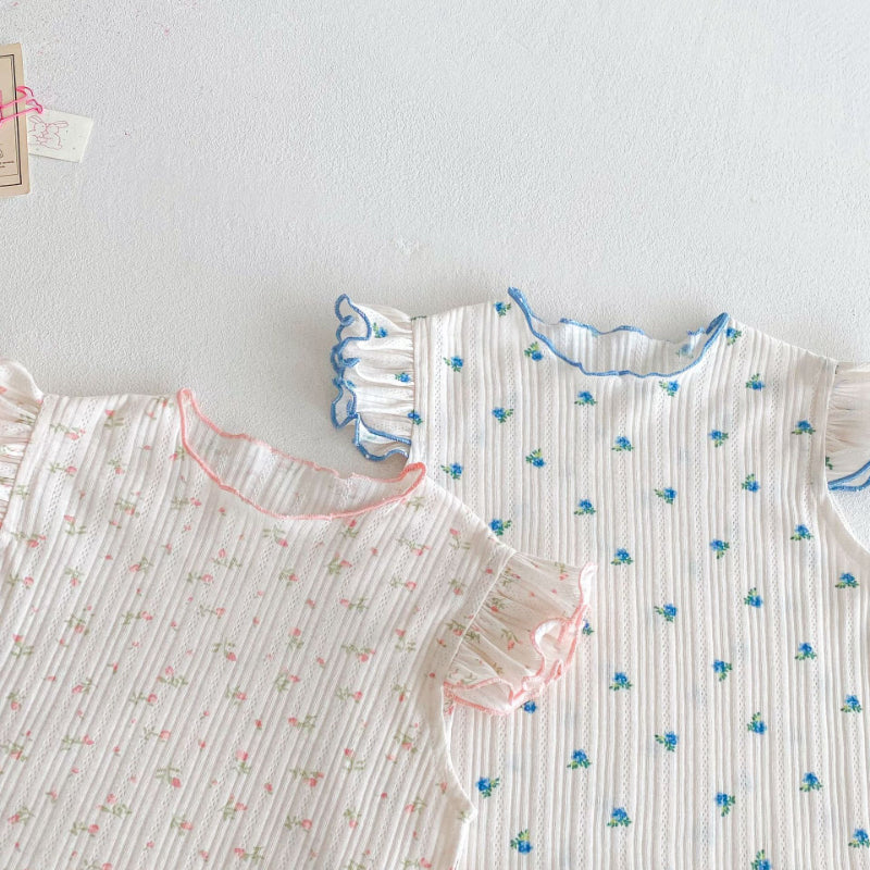 【BABY&KID】夏新作 ニットフリル袖Tシャツ、ョートパンツSK080615