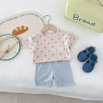 【BABY&KID】夏新作 ハートTシャツ＆ボーダーショートパンツSK080212