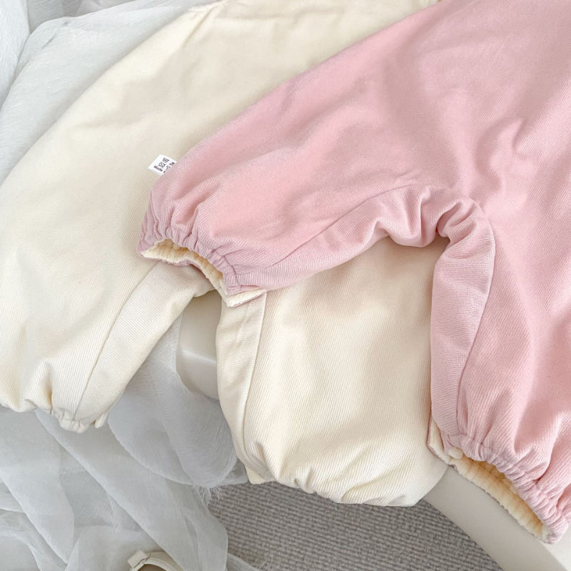 【BABY】うさぎ刺繍裏起毛サロペット、レーストップスSK101423