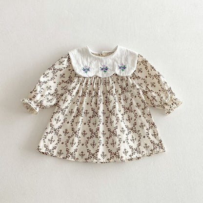 【BABY&KID】韓国風ドールカラー刺繍ワンピースSK011023