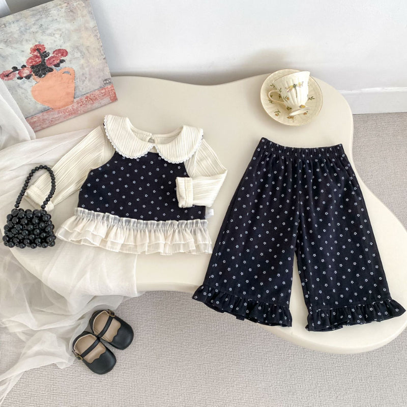 【BABY&KID】フリル裾ベスト&パンツ、レースドールカラーブラウスSK100844