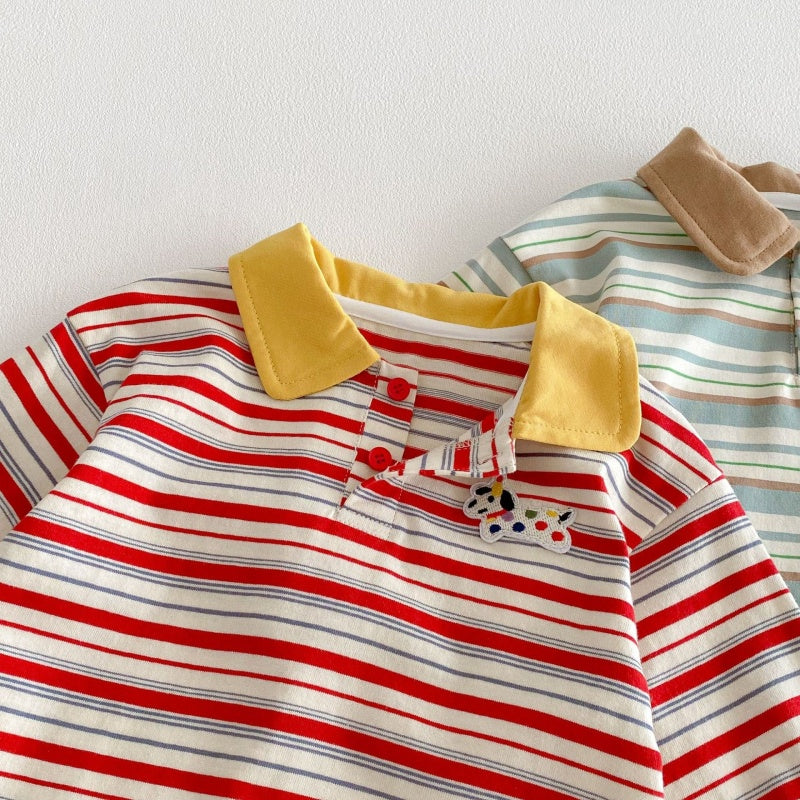 【BABY&KID】韓国風マルチボーダーPolo長袖TシャツSK104308