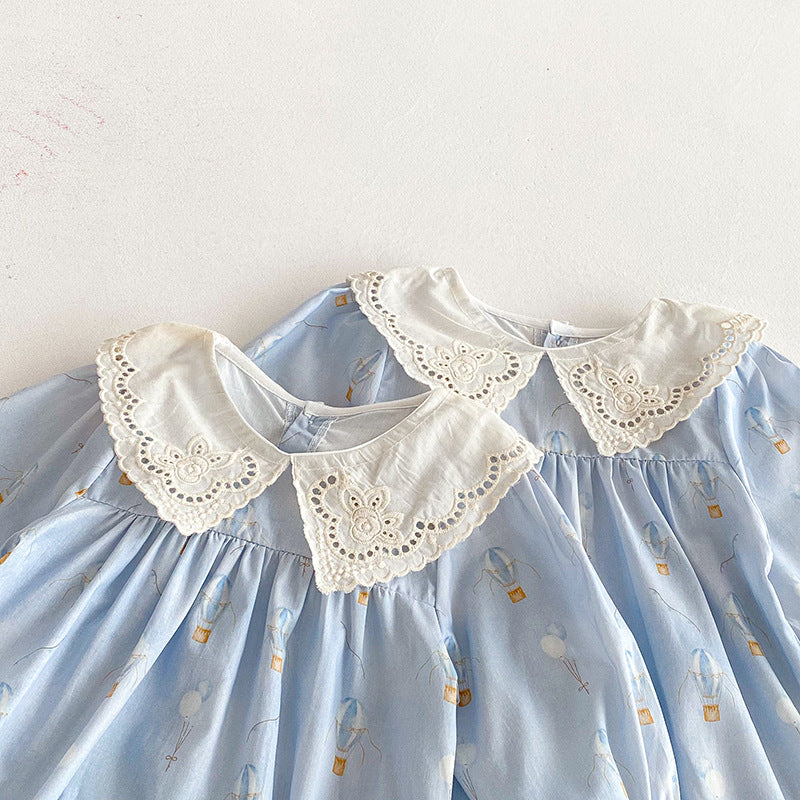 【姉妹服】バルーン刺繍襟ロンパース、ワンピースSK101116