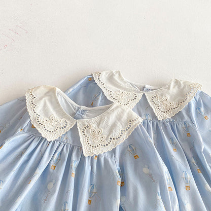 【姉妹服】バルーン刺繍襟ロンパース、ワンピースSK101116